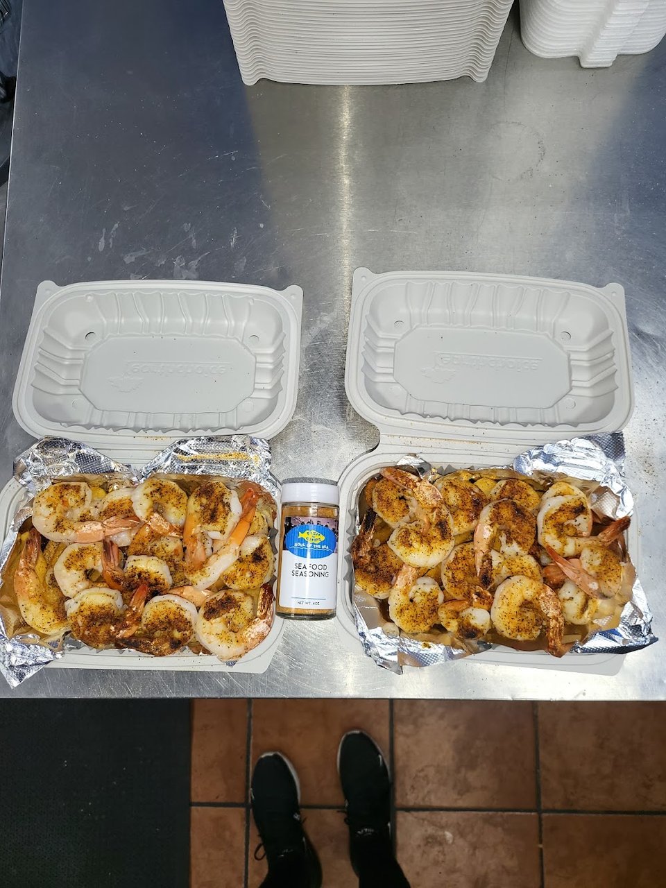 Seafood menu with whiting, catfish, and tilapia options.